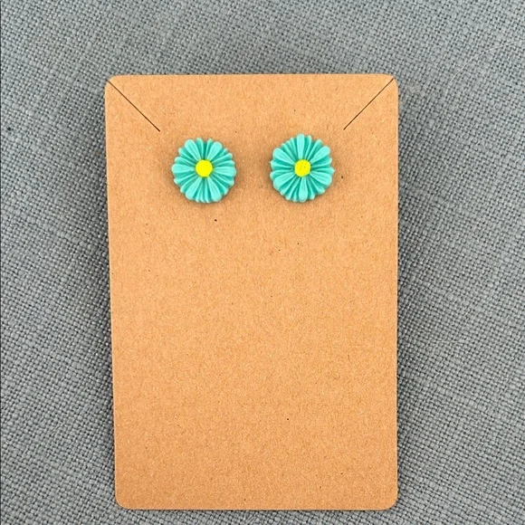Turquoise Daisy Stud Earrings with Yellow Center - Women Jewelry Earrings - Picture 3 of 3
